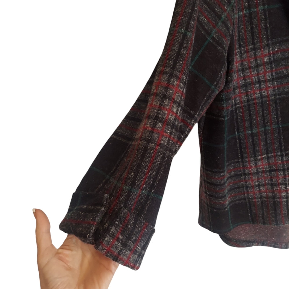 Tartan Plaid Asymmetrical Swing Jacket Blazer Vintage 3/4 Sleeve EUC Size L - Picture 3 of 4